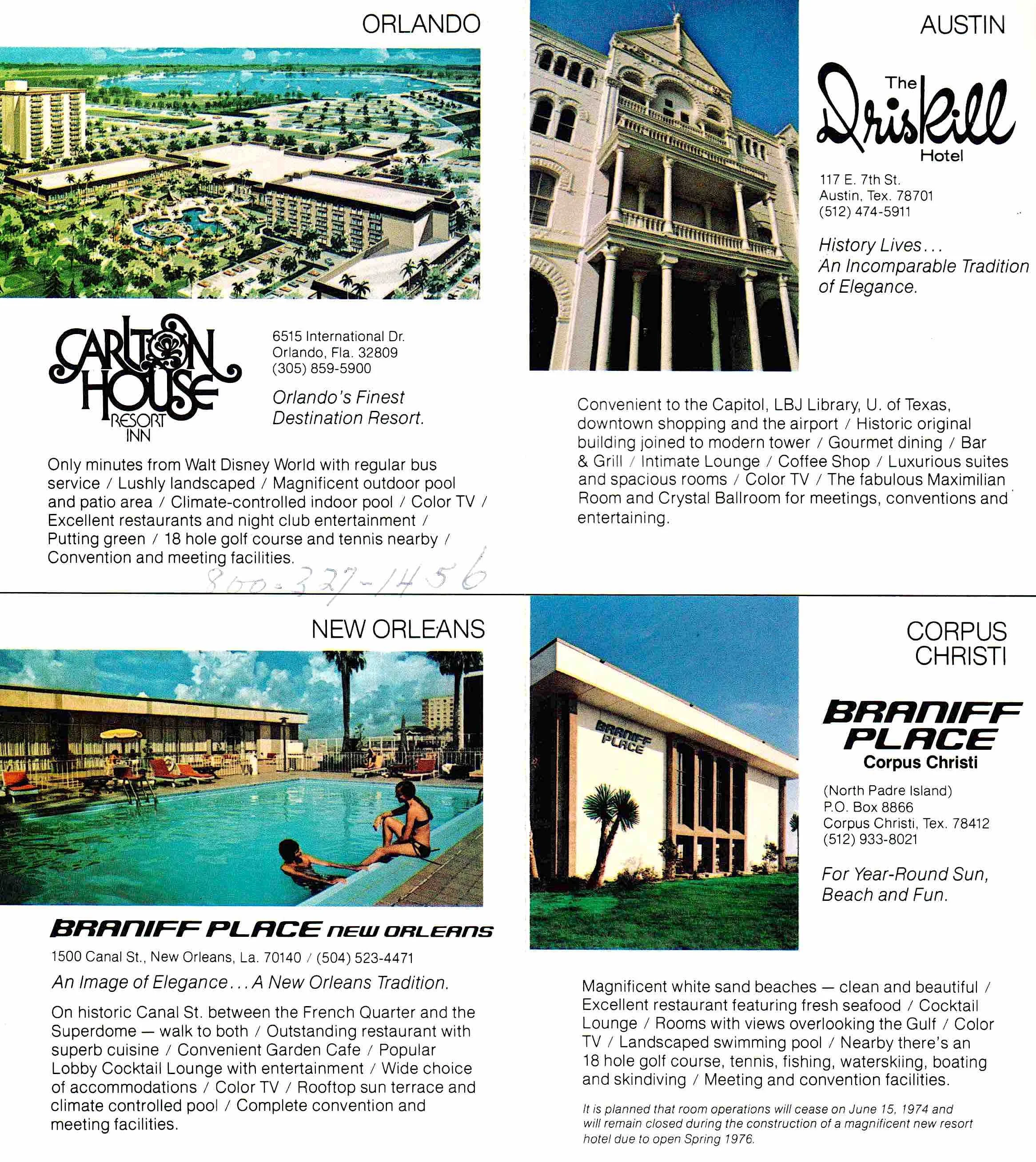 Braniff International Hotels, Inc. Timeline | A Journey Through